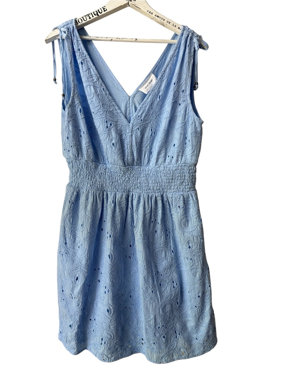 Dear John Blue Eyelet Embroidered Smocked Dress Size L